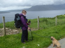 Day 1 starting walk from Elgol to Camasunary – me, backpack & Cuillin who is having a little sit down!